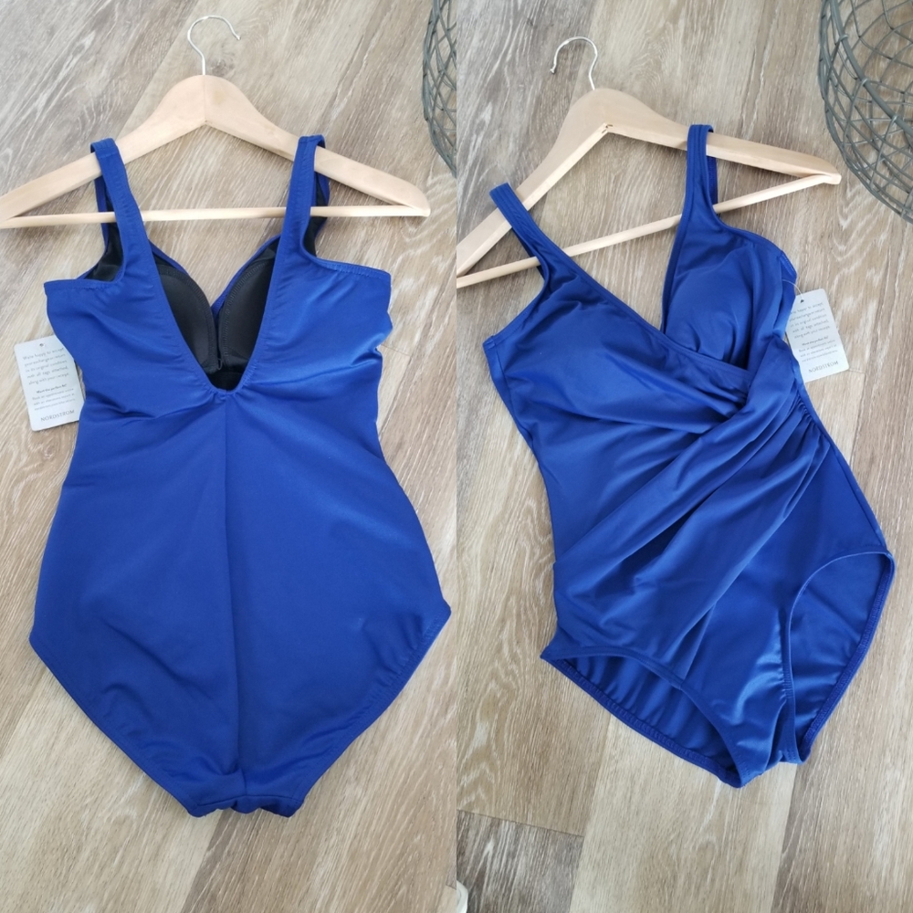 Miraclesuit One Piece Swimsuit Oceanus NWT Purple Molded Cups Crisscross Ruching - Picture 3 of 11
